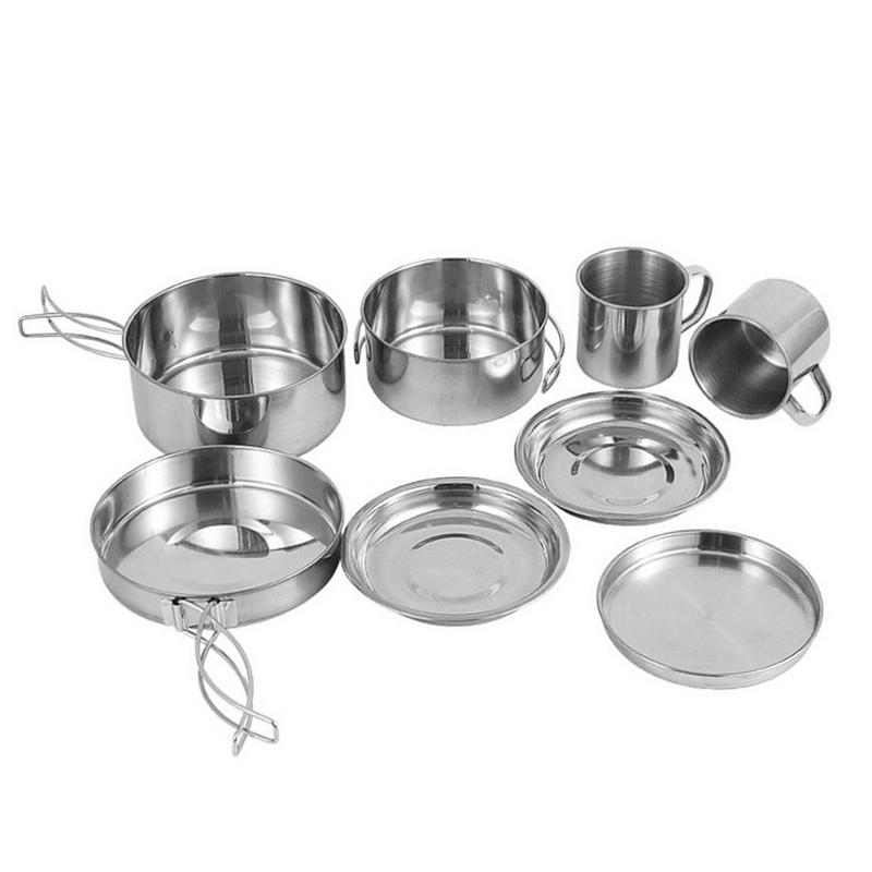 Camping Cooking And Cutlery Set - 8pcs/set Stainless Steel Outdoor Camping Cookware