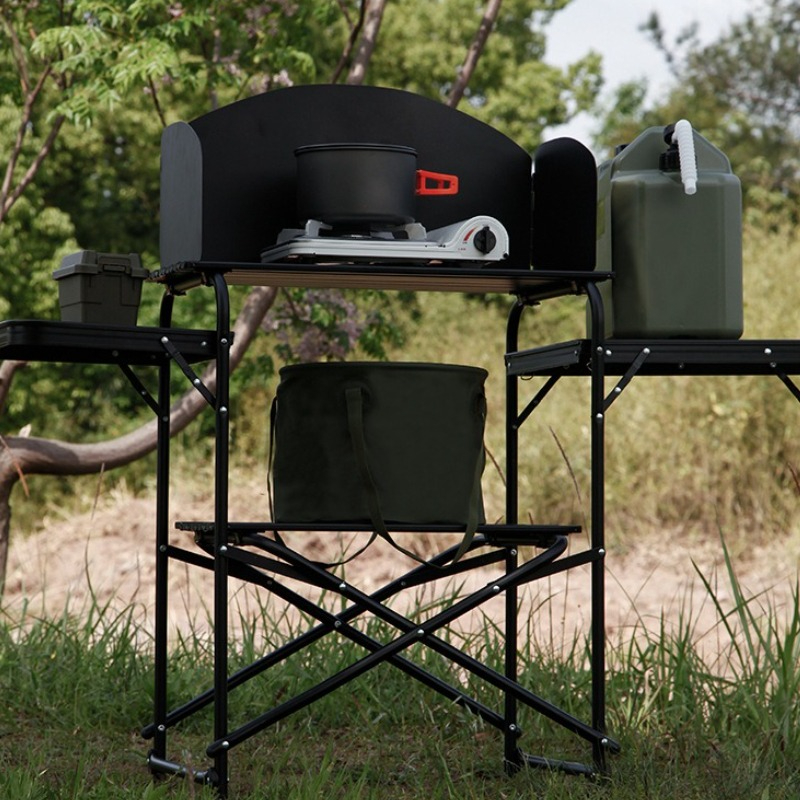 Camping Cooking Bench - Portable Camping Folding Storage Cabinet Aluminum