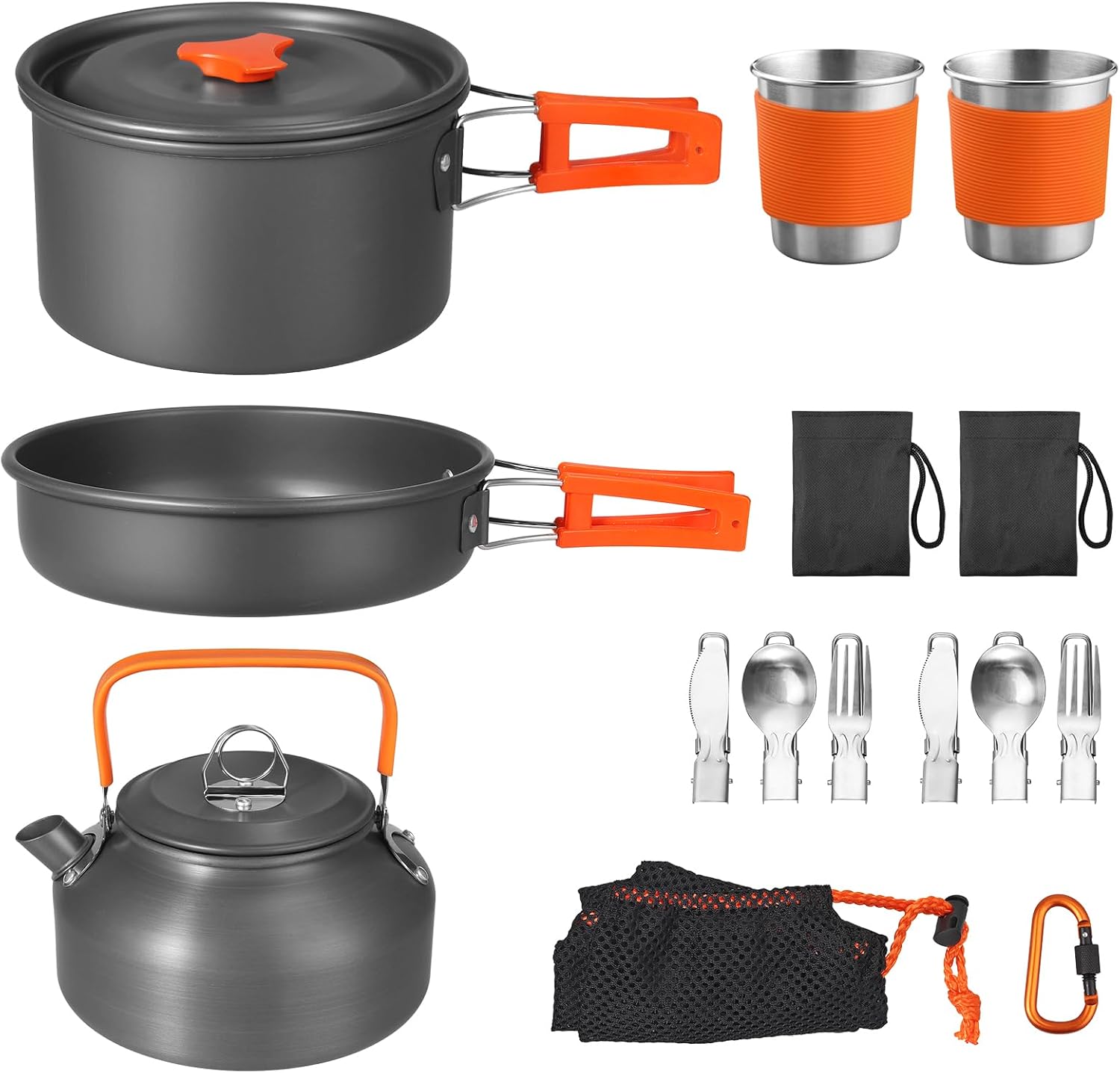 Camping Cooking And Cutlery Set - Non-Stick Camping Cookware Set, 17-Piece Lightweight