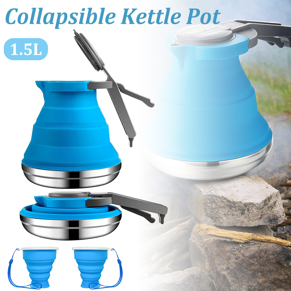 Camping Cooking Utilities - 1500ml Collapsible Silicone Kettle Portable Camping