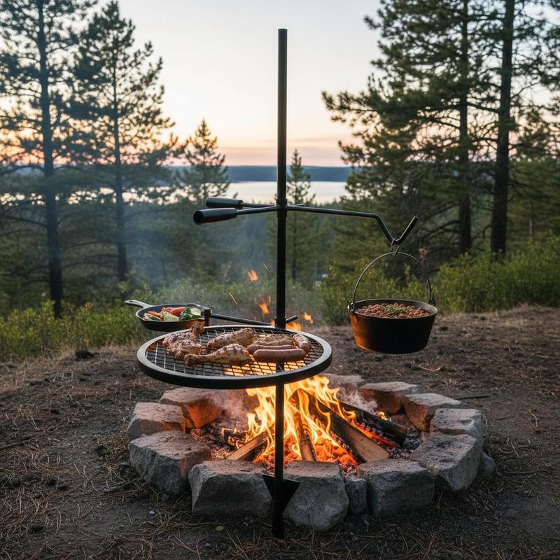 Camping Cooking Open Fire - Rotating Cooking Grate 24x24 Inch For