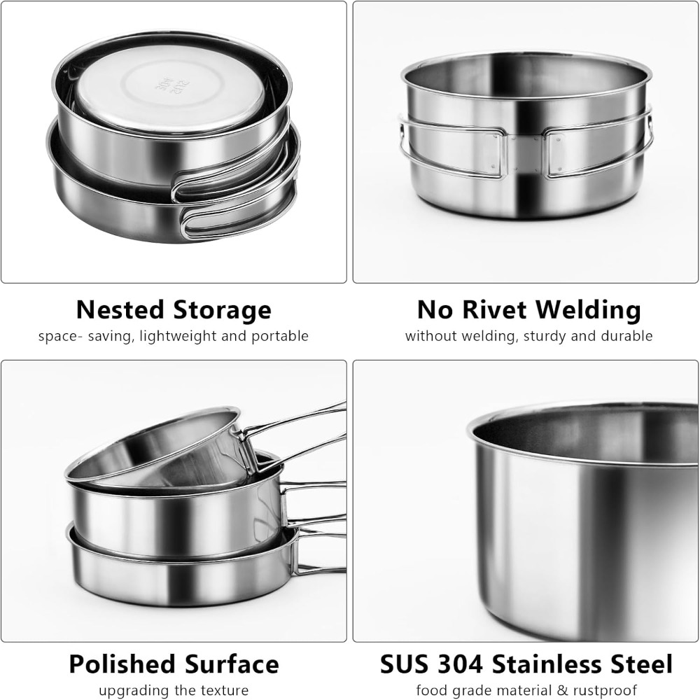 18/8 Stainless Steel Camping C - Camping Cooking Set For 4 recensione e prezzo