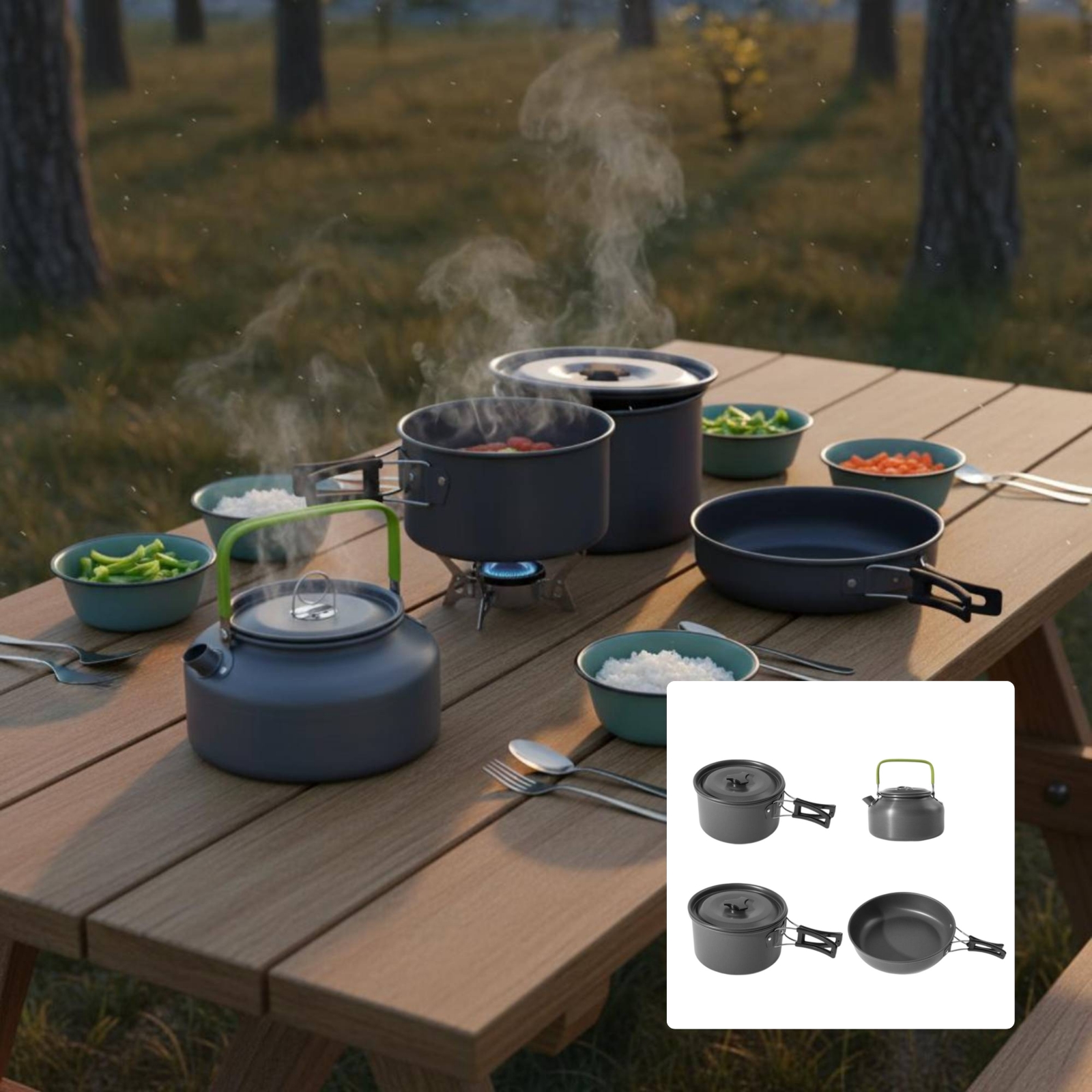 Camping Pot and Kettle Set Nes - Nesting Camping Cooking Set recensione e prezzo