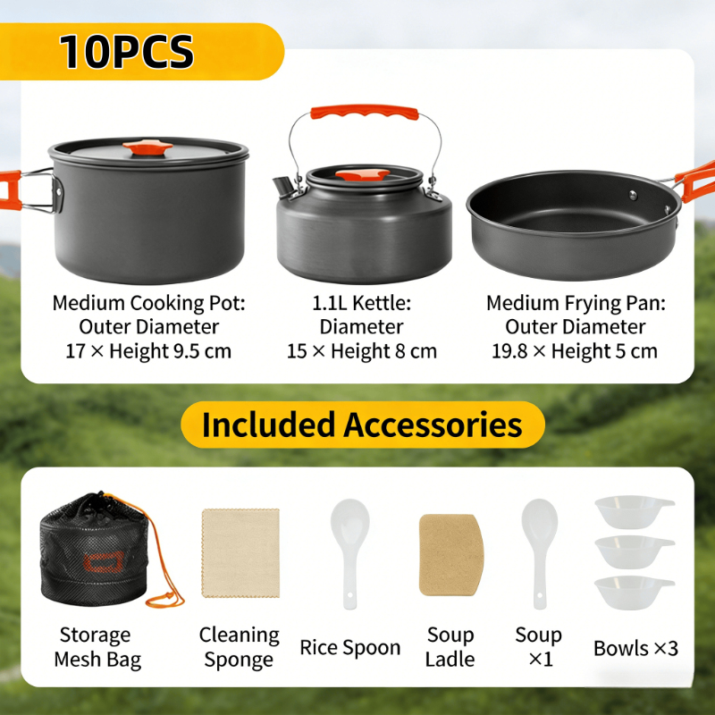 10pcs Camping Cookware Set Hig - Quality Camping Cooking Set recensione e prezzo