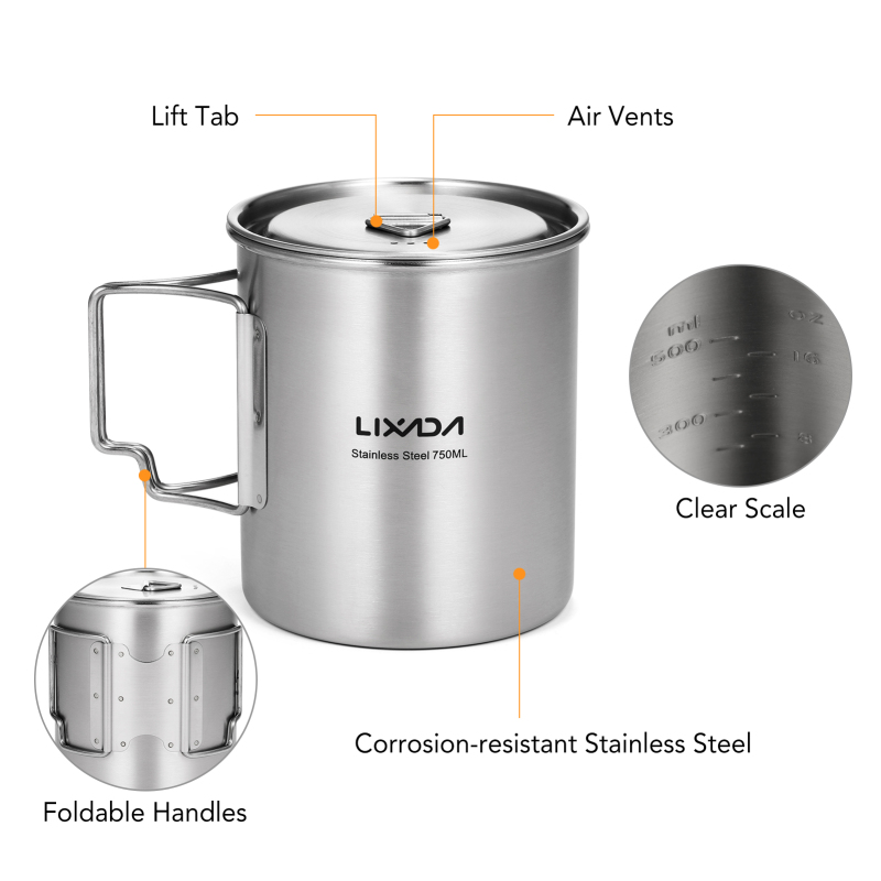 Lixada 750ml Cup Outdoor Stain - Camping Cooking And Cutlery Set recensione e prezzo